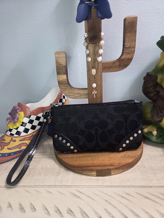 Coach Handbags - Coach Large Lurex Signature Wristlet Clutch, Black- LN IN EC